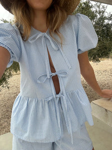 Gingham Tie-Front Peplum Set